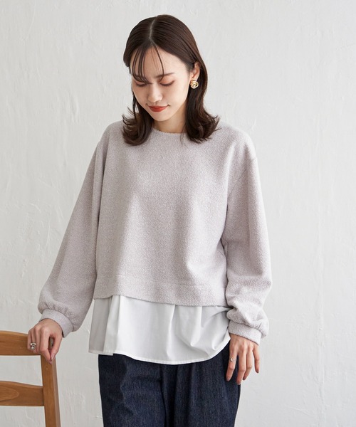 ikka（イッカ）の「カットツイード裾レイヤードプルオーバー（Tシャツ/カットソー・レディース・ライトグレー/ダークラベンダー/ブラック・L/M/S）」の10枚目の写真