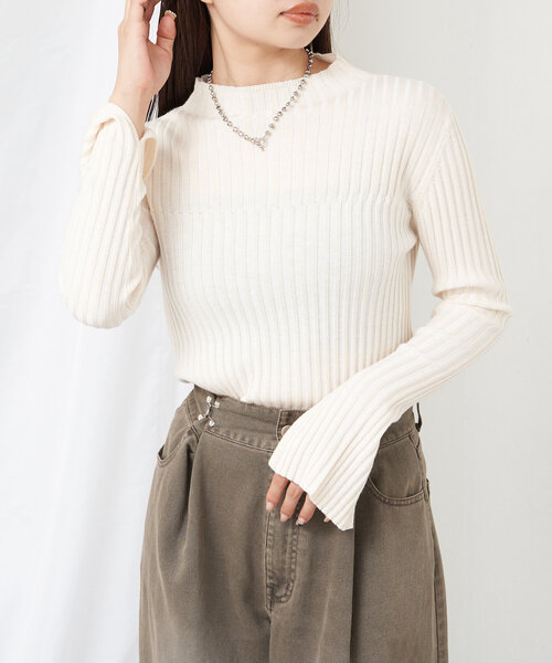 RAY CASSIN(レイカズン)の「【WEB限定】ジャガードリブニット(ニット/セーター・レディース・グレー/グリーン/ブラック/アイボリー・FREE)」の5枚目の写真