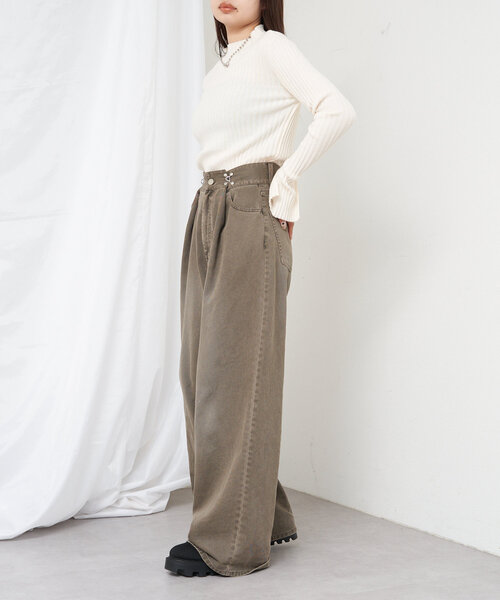 RAY CASSIN(レイカズン)の「【WEB限定】ジャガードリブニット(ニット/セーター・レディース・グレー/グリーン/ブラック/アイボリー・FREE)」の6枚目の写真