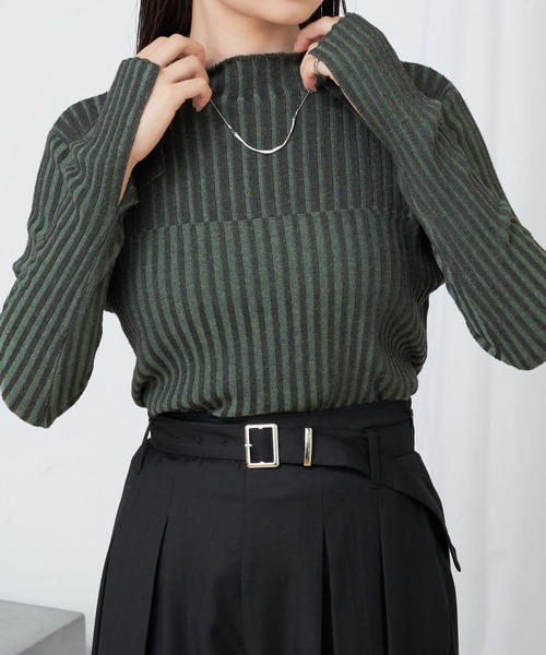 RAY CASSIN(レイカズン)の「【WEB限定】ジャガードリブニット(ニット/セーター・レディース・グレー/グリーン/ブラック/アイボリー・FREE)」の4枚目の写真