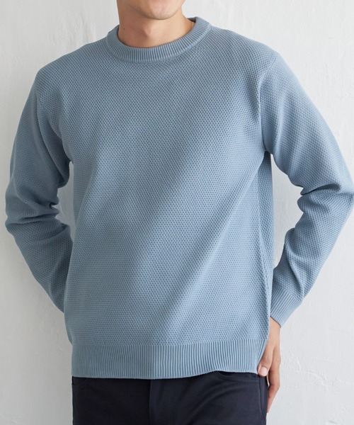 ikka（イッカ）の「GOKU楽ニット鹿の子クルーネック（ニット/セーター・メンズ・ブルー/ブラック/ネイビー/ベージュ・M/L/XL/S）」の4枚目の写真