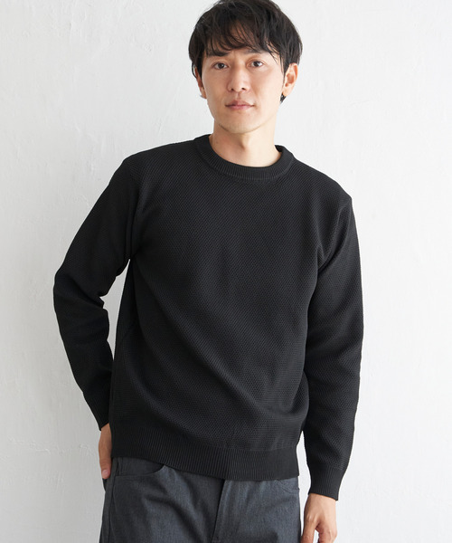 ikka（イッカ）の「GOKU楽ニット鹿の子クルーネック（ニット/セーター・メンズ・ブルー/ブラック/ネイビー/ベージュ・M/L/XL/S）」の5枚目の写真