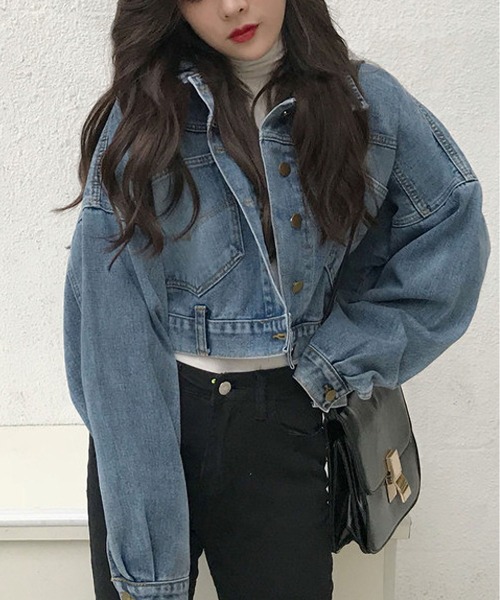 ジャケット・アウター ina セール】クロップド丈デザイン デニムジャケット（デニムジャケット