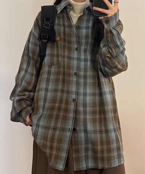 HALEY PESCA(ヘーリーペスカ)の「HALEY PESCA/ヴィンテージライク カジュアルチェックシャツ(シャツ/ブラウス・レディース・ブラウン/グリーン・LARGE/SMALL/MEDIUM)」の4枚目の写真