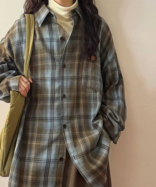 HALEY PESCA(ヘーリーペスカ)の「HALEY PESCA/ヴィンテージライク カジュアルチェックシャツ(シャツ/ブラウス・レディース・ブラウン/グリーン・LARGE/SMALL/MEDIUM)」の6枚目の写真