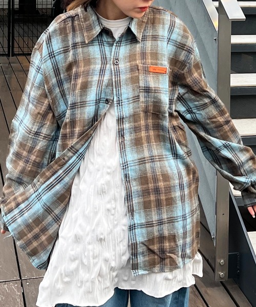 HALEY PESCA(ヘーリーペスカ)の「HALEY PESCA/ヴィンテージライク カジュアルチェックシャツ(シャツ/ブラウス・レディース・ブラウン/グリーン・LARGE/SMALL/MEDIUM)」の16枚目の写真