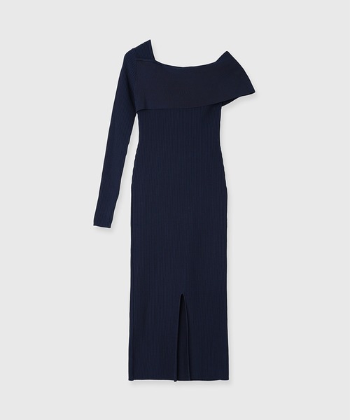 anuans アニュアンス ワンショルダーニットワンピース ネイビー セール】ワンショルダーニットワンピース（ワンピース）｜anuans