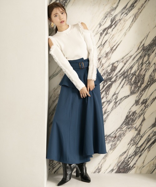 AND COUTURE（アンドクチュール）の「チュールフリルオフショルニットプルオーバー（ニット/セーター・レディース・ブラック/グレー/オフホワイト・FREE）」の12枚目の写真