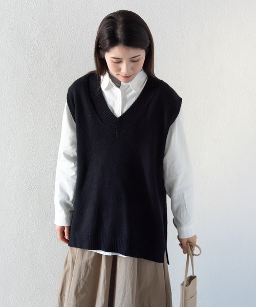セール】オーバーサイズニットベスト / Vネック ニット オーバー