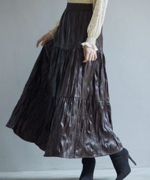 シワ加工合成皮革ロングスカート