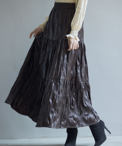 セール】シワ加工合成皮革ロングスカート（スカート）｜SAISON