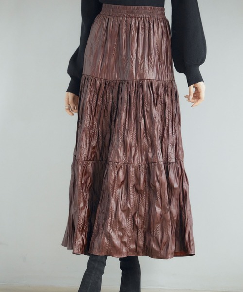 セール】シワ加工合成皮革ロングスカート（スカート）｜SAISON DE