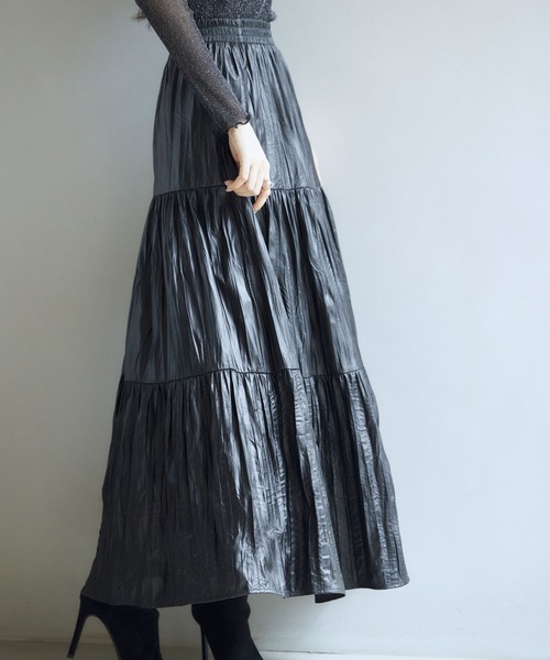 セール】シワ加工合成皮革ロングスカート（スカート）｜SAISON