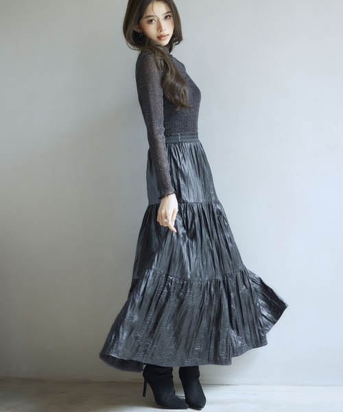 シワ加工合成皮革ロングスカート（スカート）｜SAISON DE PAPILLON