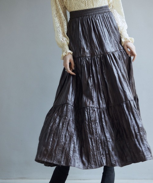 セール】シワ加工合成皮革ロングスカート（スカート）｜SAISON DE