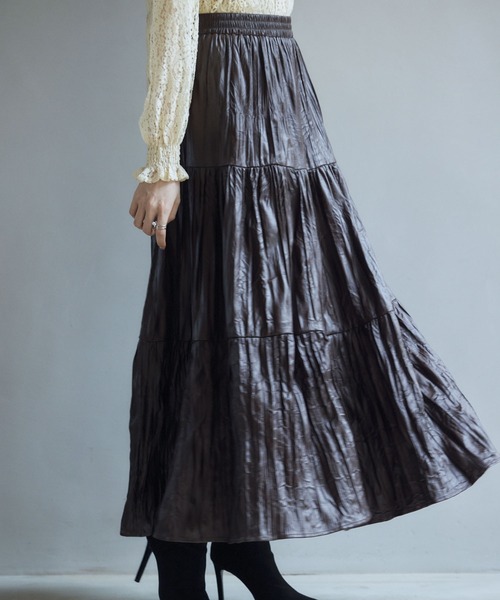 セール】シワ加工合成皮革ロングスカート（スカート）｜SAISON