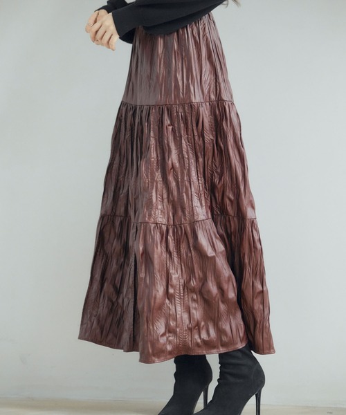 セール】シワ加工合成皮革ロングスカート（スカート）｜SAISON