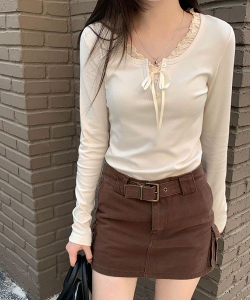 Mayree（メイリー）の「【Mayree】レイヤード デザイン ヘンリーネック カットソー（Tシャツ/カットソー・レディース・ネイビー/ブルー/アイボリー・SMALL/MEDIUM/LARGE）」の2枚目の写真