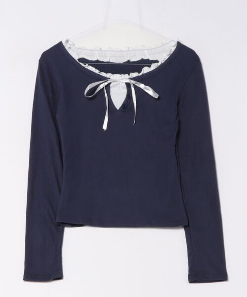 Mayree（メイリー）の「【Mayree】レイヤード デザイン ヘンリーネック カットソー（Tシャツ/カットソー・レディース・ネイビー/ブルー/アイボリー・SMALL/MEDIUM/LARGE）」の8枚目の写真