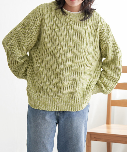 VENCEEXCHANGE（ヴァンスエクスチェンジ）の「片畦ミックスモールニット（ニット/セーター・レディース・ベージュ/チャコール/オリーブ/ブルー・FREE）」の8枚目の写真