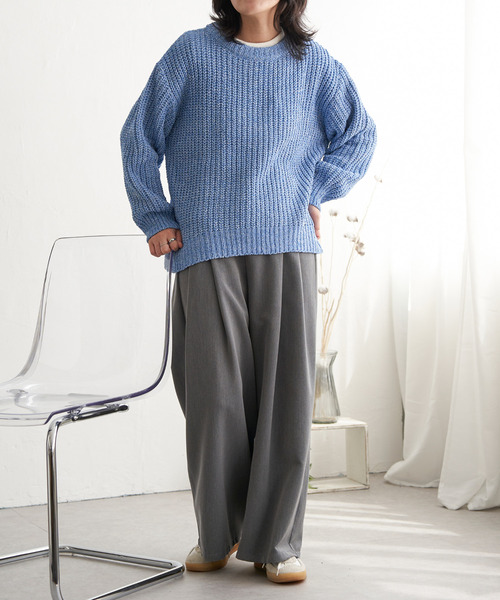 VENCEEXCHANGE（ヴァンスエクスチェンジ）の「片畦ミックスモールニット（ニット/セーター・レディース・ベージュ/チャコール/オリーブ/ブルー・FREE）」の7枚目の写真