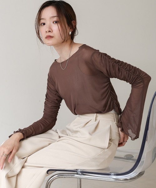 Bab(バブ)の「チュールギャザーフレアースリーブトップス(Tシャツ/カットソー・レディース・ブラック/アイボリー/ブラウン/ピンク・FREE)」の20枚目の写真