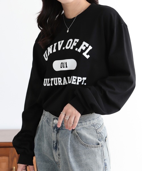 SUNFLOWER EIGHT（サンフラワーエイト）の「カレッジロゴロンT（シャツ/ブラウス・レディース・ダークグレー/ホワイト系その他/ブラック/ホワイト×ブラック・L/M/S）」の3枚目の写真