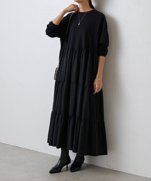 BEARDSLEY(ビアズリー)の「カットコンビティアードワンピース(ワンピース・レディース・ブラック・FREE)」の3枚目の写真