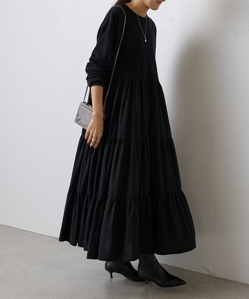 BEARDSLEY(ビアズリー)の「カットコンビティアードワンピース(ワンピース・レディース・ブラック・FREE)」の6枚目の写真