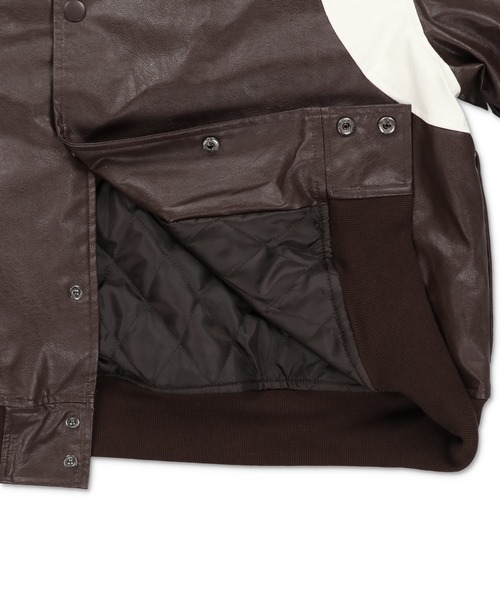 SPINNS（スピンズ）の「ストリート＆グランジ/中綿で防寒性◎切替合皮スタジャン（スタジャン・メンズ・ブラウン/ブラック・ONESIZE）」の5枚目の写真