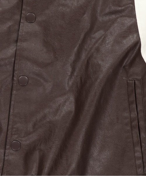 SPINNS（スピンズ）の「ストリート＆グランジ/中綿で防寒性◎切替合皮スタジャン（スタジャン・メンズ・ブラウン/ブラック・ONESIZE）」の6枚目の写真