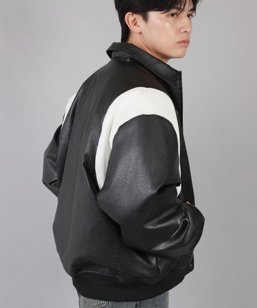 SPINNS（スピンズ）の「ストリート＆グランジ/中綿で防寒性◎切替合皮スタジャン（スタジャン・メンズ・ブラウン/ブラック・ONESIZE）」の8枚目の写真