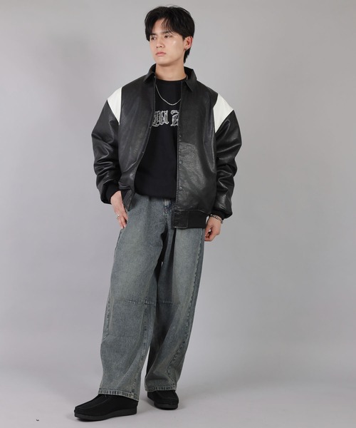 SPINNS（スピンズ）の「ストリート＆グランジ/中綿で防寒性◎切替合皮スタジャン（スタジャン・メンズ・ブラウン/ブラック・ONESIZE）」の11枚目の写真