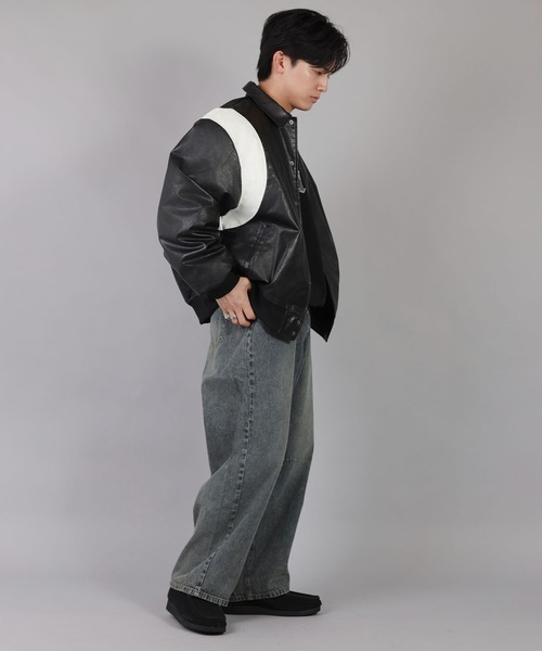 SPINNS（スピンズ）の「ストリート＆グランジ/中綿で防寒性◎切替合皮スタジャン（スタジャン・メンズ・ブラウン/ブラック・ONESIZE）」の12枚目の写真