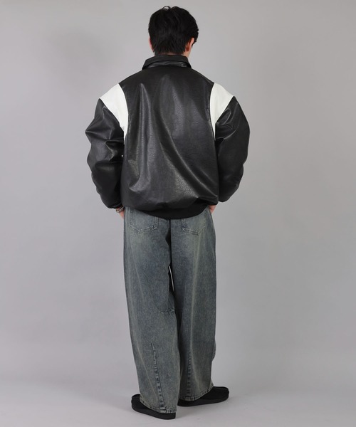 SPINNS（スピンズ）の「ストリート＆グランジ/中綿で防寒性◎切替合皮スタジャン（スタジャン・メンズ・ブラウン/ブラック・ONESIZE）」の13枚目の写真