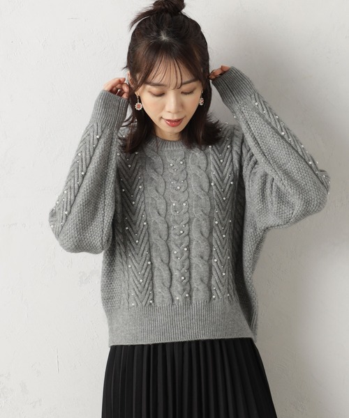 FOUND GOOD(ファウンドグッド)の「パールツキケーブルニットPO(ニット/セーター・レディース・ベージュ/グレー系5/ブラック・L/M/S)」の3枚目の写真