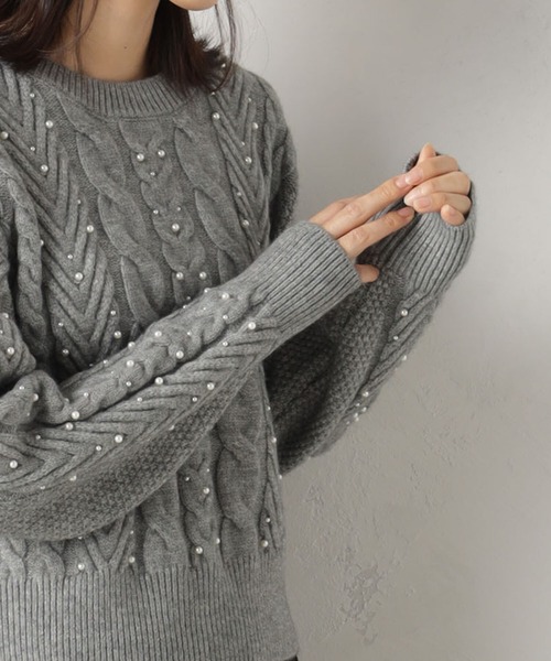 FOUND GOOD(ファウンドグッド)の「パールツキケーブルニットPO(ニット/セーター・レディース・ベージュ/グレー系5/ブラック・L/M/S)」の10枚目の写真