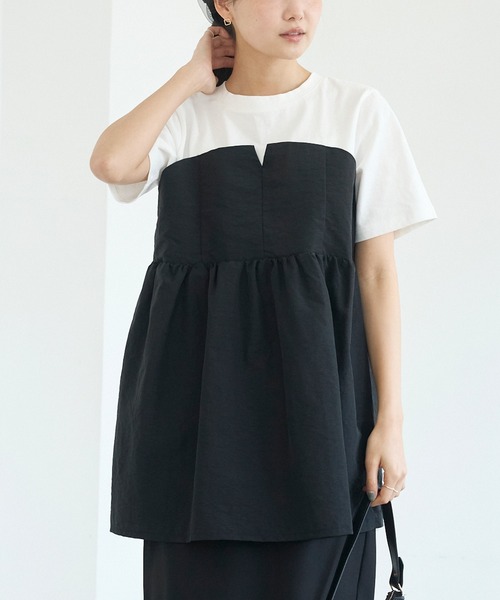 LAVEANGE（ラビアンジェ）の「ビスチェドッキングプルオーバー（Tシャツ/カットソー・レディース・オフホワイト/ブラック・M/LL/3L/4L/5L）」の2枚目の写真