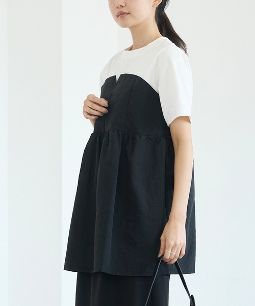 LAVEANGE（ラビアンジェ）の「ビスチェドッキングプルオーバー（Tシャツ/カットソー・レディース・オフホワイト/ブラック・M/LL/3L/4L/5L）」の4枚目の写真