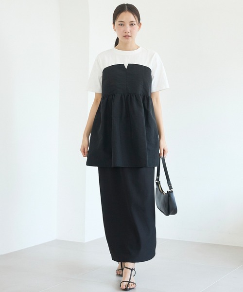 LAVEANGE（ラビアンジェ）の「ビスチェドッキングプルオーバー（Tシャツ/カットソー・レディース・オフホワイト/ブラック・M/LL/3L/4L/5L）」の6枚目の写真