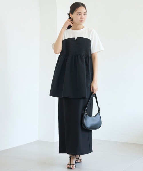 LAVEANGE（ラビアンジェ）の「ビスチェドッキングプルオーバー（Tシャツ/カットソー・レディース・オフホワイト/ブラック・M/LL/3L/4L/5L）」の8枚目の写真