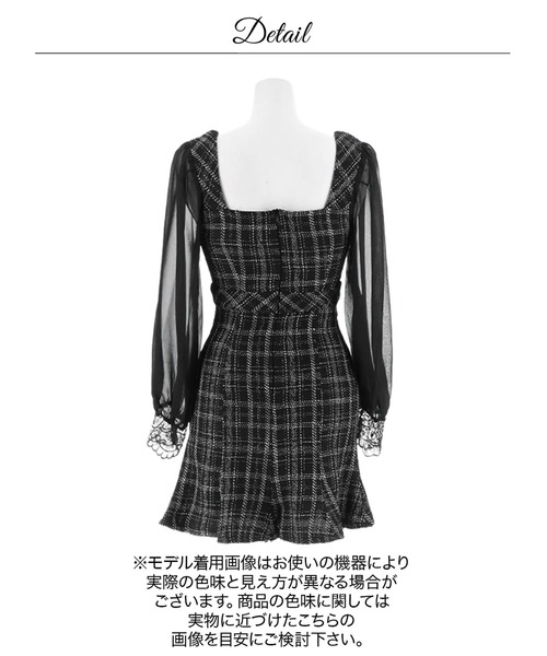 DAZZY（デイジー）の「【韓国女子のモテワンピ】美シルエット設計！ツイード チェック パールビジュー フロントジップ 長袖 マーメイド ミニドレス（ドレス・レディース・ブラック/ホワイト・S/M/L）」の22枚目の写真