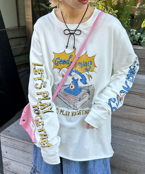 CIAOPANIC(チャオパニック)の「ミニ裏毛BIGロゴロンTee(Tシャツ/カットソー・レディース・ピンク/ホワイト・ONE SIZE)」の2枚目の写真