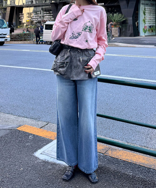 CIAOPANIC(チャオパニック)の「ミニ裏毛BIGロゴロンTee(Tシャツ/カットソー・レディース・ピンク/ホワイト・ONE SIZE)」の6枚目の写真