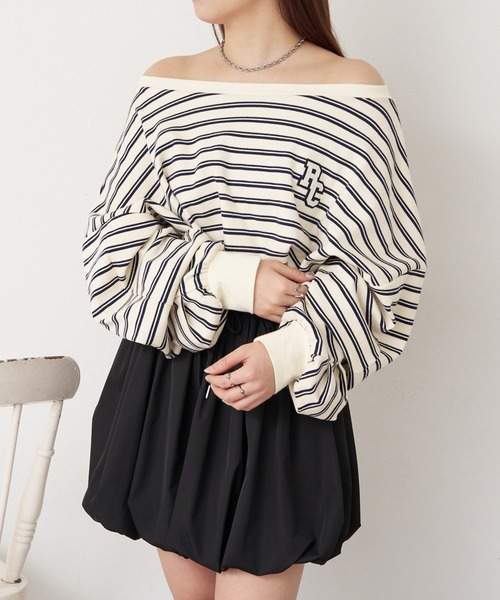 RAY CASSIN（レイカズン）の「マルチボーダーオフショルTシャツ　/　ルーズTシャツ（Tシャツ/カットソー・レディース・グレー系その他2/ホワイト系その他2/ボルドー/ネイビー・FREE）」の20枚目の写真