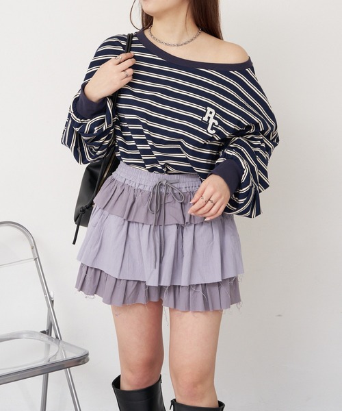 RAY CASSIN（レイカズン）の「マルチボーダーオフショルTシャツ　/　ルーズTシャツ（Tシャツ/カットソー・レディース・グレー系その他2/ホワイト系その他2/ボルドー/ネイビー・FREE）」の7枚目の写真