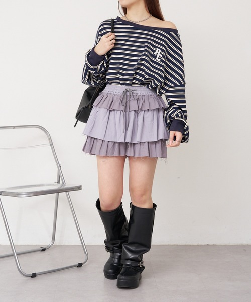 RAY CASSIN（レイカズン）の「マルチボーダーオフショルTシャツ　/　ルーズTシャツ（Tシャツ/カットソー・レディース・グレー系その他2/ホワイト系その他2/ボルドー/ネイビー・FREE）」の5枚目の写真