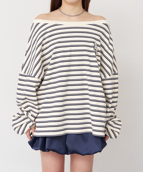 RAY CASSIN（レイカズン）の「マルチボーダーオフショルTシャツ　/　ルーズTシャツ（Tシャツ/カットソー・レディース・グレー系その他2/ホワイト系その他2/ボルドー/ネイビー・FREE）」の13枚目の写真