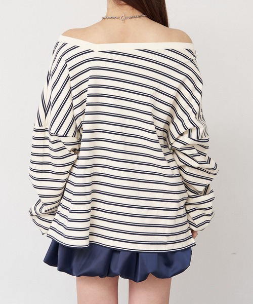 RAY CASSIN（レイカズン）の「マルチボーダーオフショルTシャツ　/　ルーズTシャツ（Tシャツ/カットソー・レディース・グレー系その他2/ホワイト系その他2/ボルドー/ネイビー・FREE）」の15枚目の写真