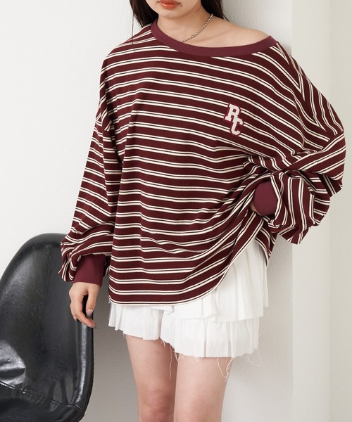 RAY CASSIN（レイカズン）の「マルチボーダーオフショルTシャツ　/　ルーズTシャツ（Tシャツ/カットソー・レディース・グレー系その他2/ホワイト系その他2/ボルドー/ネイビー・FREE）」の8枚目の写真